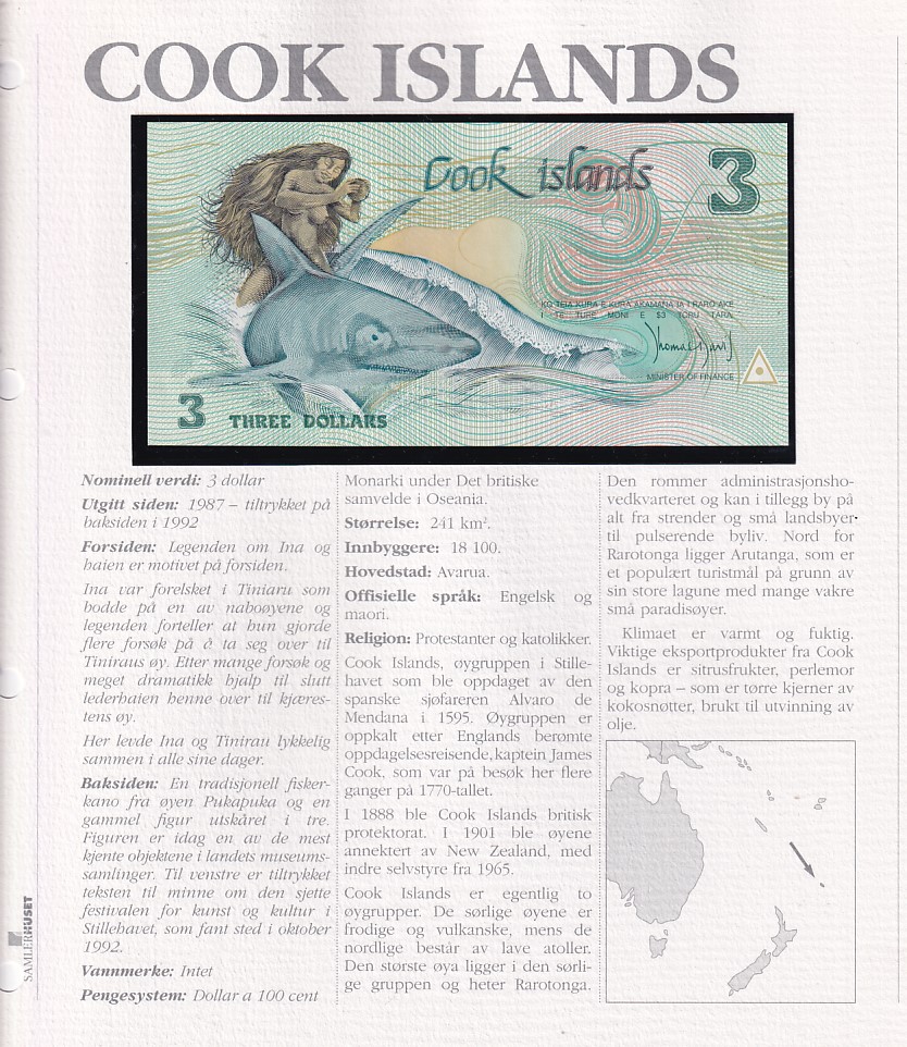 Utenlandsk seddel nr 51 Cook Islands 3, kv 0 ark