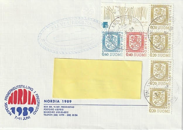 Finske frimerker på Nordia 1989-konvolutt. 